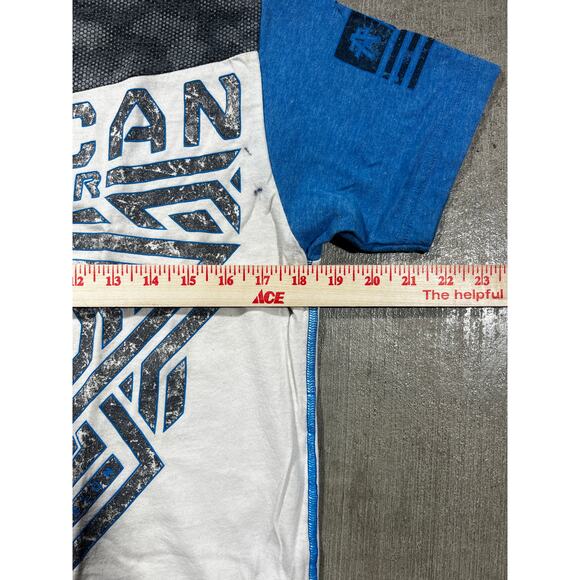 Y2K American Fighter Buckle Exclusive T-Shirt Blue Small - Picture 5 of 6